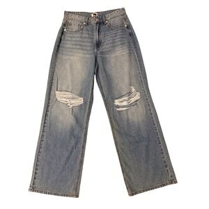 Simple Society Womens Light Wash Distressed Wide Leg Jeans Size Medium